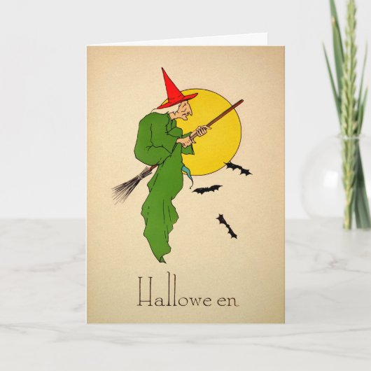  vliegende heks-halloween-kaart feestdagen kaart (Voorkant)