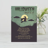 Vliegende heks-halloween-partij kaart (Staand voorkant)