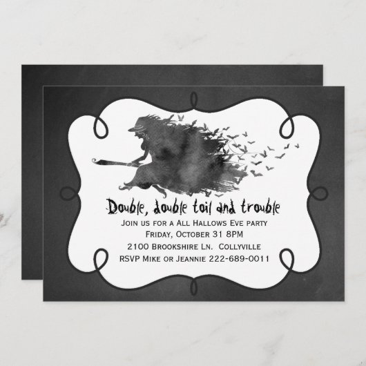 Vliegende heks-halloween-partij kaart (Voorkant / Achterkant)