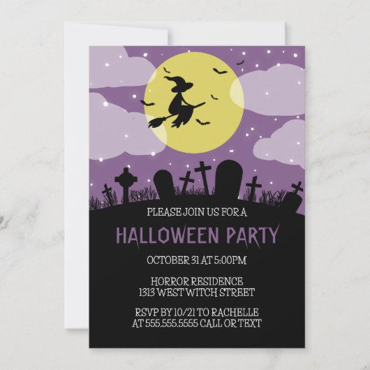 Vliegende heks-halloween-partij kaart (Voorkant)