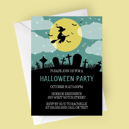Vliegende heks-halloween-partij kaart