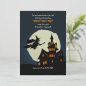 Vliegende heks-halloween-partij kaart (Staand voorkant)