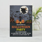 Vliegende heks-halloween-partij kaart (Staand voorkant)