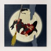 Vliegende heks, maan en zwarte kat legpuzzel (Horizontaal)