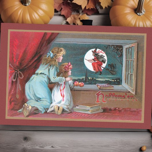  vliegende heks met volle maan en schoolmeisjes tissuepapier