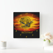 Vliegende heks met zwarte kat, half-tien nacht vierkante klok (Huis)