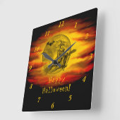 Vliegende heks met zwarte kat, half-tien nacht vierkante klok (Hoek)