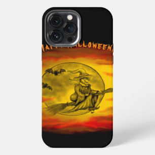 Vliegende heks met zwarte kat, Halloween-nacht iPhone 13 Pro Max Hoesje