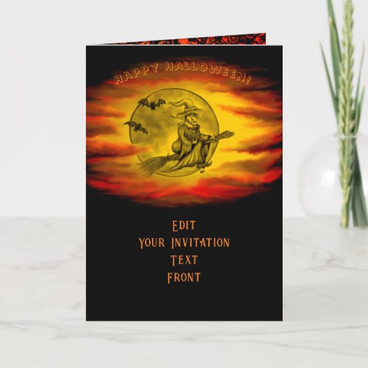 Vliegende heks met zwarte kat, halve nacht (Voorkant)