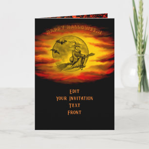 Vliegende heks met zwarte kat, halve nacht