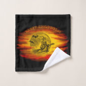 Vliegende heks met zwarte kat, halve nacht bad handdoek (Wasdoekje)