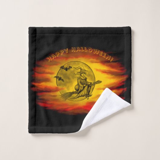 Vliegende heks met zwarte kat, halve nacht bad handdoek (Wasdoekje)