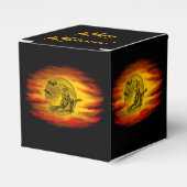 Vliegende heks met zwarte kat, halve nacht bedankdoosjes (Voorkant Zijde)