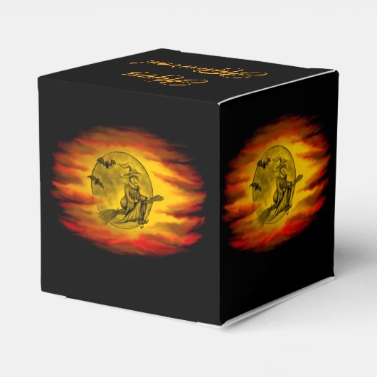 Vliegende heks met zwarte kat, halve nacht bedankdoosjes (Achterkant)