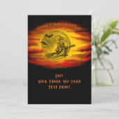 Vliegende heks met zwarte kat, halve nacht bedankkaart (Staand voorkant)