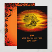 Vliegende heks met zwarte kat, halve nacht bedankkaart (Voorkant / Achterkant)