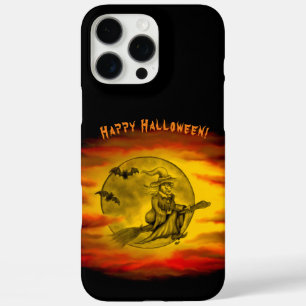 Vliegende heks met zwarte kat, halve nacht iPhone 16 pro max hoesje