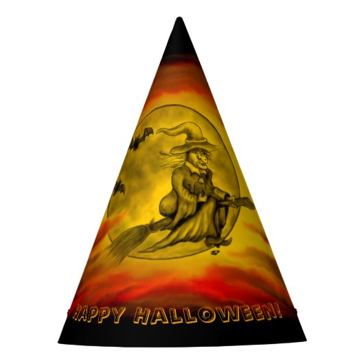 Vliegende heks met zwarte kat, halve nacht feesthoedjes (Voorkant)