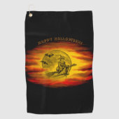 Vliegende heks met zwarte kat, halve nacht golfhanddoek (Voorkant)