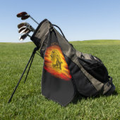 Vliegende heks met zwarte kat, halve nacht golfhanddoek (Groen)