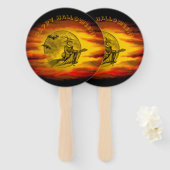 Vliegende heks met zwarte kat, halve nacht handwaaier (Voorkant en achterkant)