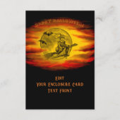 Vliegende heks met zwarte kat, halve nacht informatiekaartje (Voorkant)