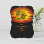 Vliegende heks met zwarte kat, halve nacht kaart (Staand voorkant)