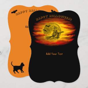 Vliegende heks met zwarte kat, halve nacht kaart