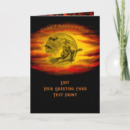 Vliegende heks met zwarte kat, halve nacht kaart