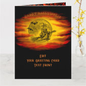 Vliegende heks met zwarte kat, halve nacht kaart (Gele Bloem)