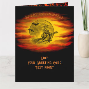 Vliegende heks met zwarte kat, halve nacht kaart