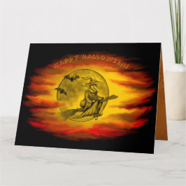 Vliegende heks met zwarte kat, halve nacht kaart