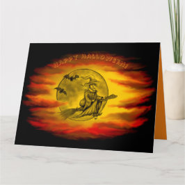 Vliegende heks met zwarte kat, halve nacht kaart