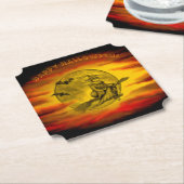 Vliegende heks met zwarte kat, halve nacht kartonnen onderzetters (Gekanteld)