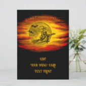 Vliegende heks met zwarte kat, halve nacht menu (Staand voorkant)