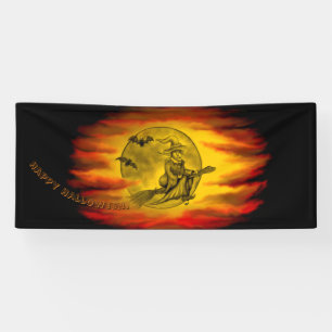 Vliegende heks met zwarte kat, halve nacht spandoek