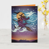 Vliegende heks op bezem kaart (Gele Bloem)