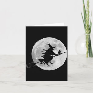 Vliegende Heks op Bezemsteel Halloween Volle Maan Kaart