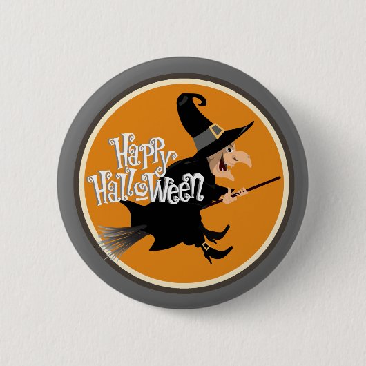 Vliegende heks op Broom Halloween Ronde Button 5,7 Cm (Voorkant)