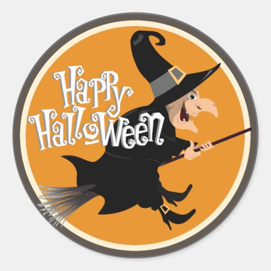 Vliegende heks op Broom Halloween Ronde Sticker (Voorkant)