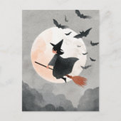 Vliegende heks op haar bezem Schattige Halloween Briefkaart (Voorkant)