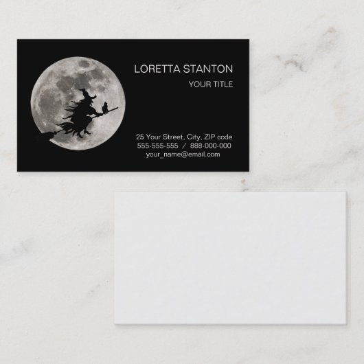 Vliegende heks op heldere maan achtergrond visitekaartje (Voorkant / Achterkant)