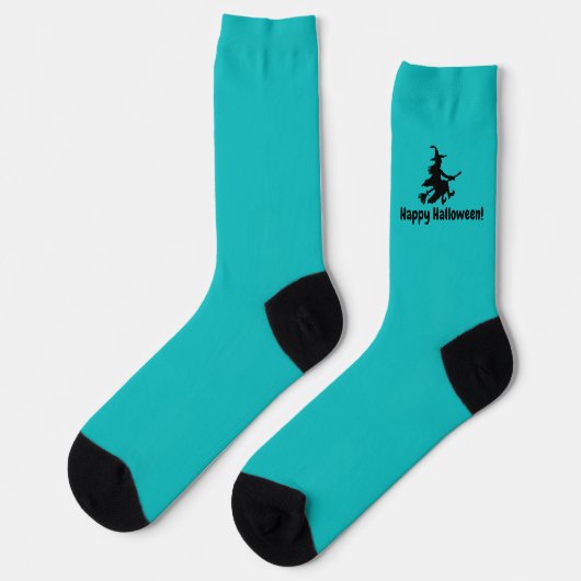 Vliegende Heks op Turquoise - Gelukkig Halloween - Sokken (Links)