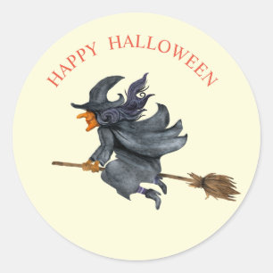 vliegende heks op waterverf Halloween Ronde Sticker