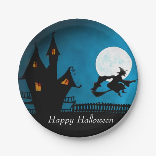 vliegende heks papieren bordje (Voorkant)