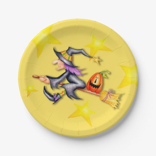 vliegende heks papieren bordje (Voorkant)