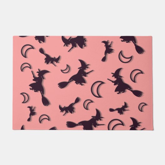 Vliegende heks tussen halve maan bij Halloween nac Deurmat (Voorkant)