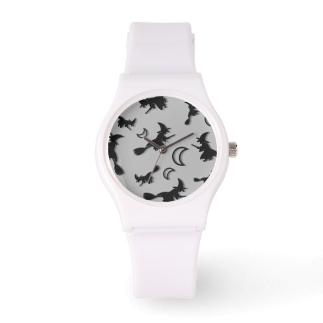 Vliegende heks tussen halve maan bij Halloween nac Horloge (Voorkant)