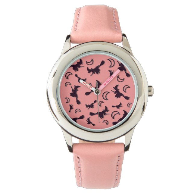 Vliegende heks tussen halve maan bij Halloween nac Horloge (Voorkant)