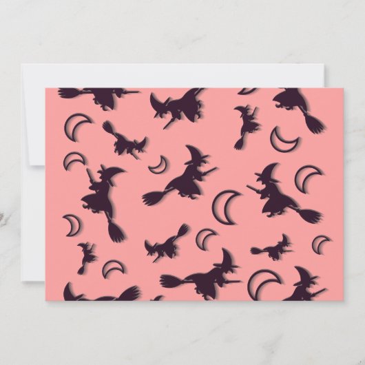 Vliegende heks tussen halve maan bij Halloween nac Kaart (Voorkant)